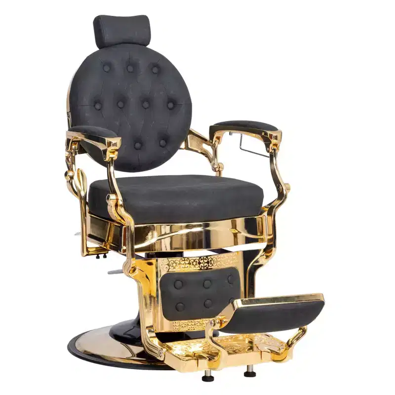 Karl Home Vintage Black With Gold Frame Heavy Duty Hydraulic Recline Barber Chair