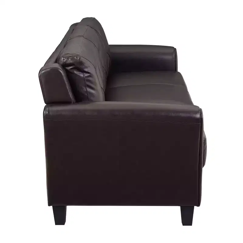 Faux Leather Sofa Java Brown - : Upholstered, 3-Seater, Tufted Back, High-Density Foam