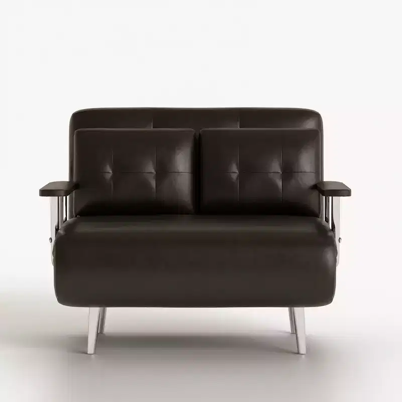 59 in. Mid Century Modern Cognac Faux Leather Convertible Sofa Bed with High Density Foam and Hidden Support Legs Gaoyangjiaju