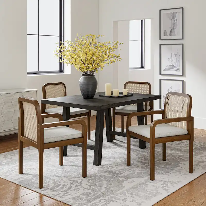 Modern Rattan Back Dining Chair with Removable Cushion | Boho Style | Set Available