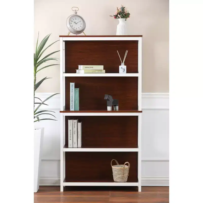 LuxenHome 4-Shelf 59.5 H x 31.38 W Cherry and White Manufactured Wood Bookcase Brown