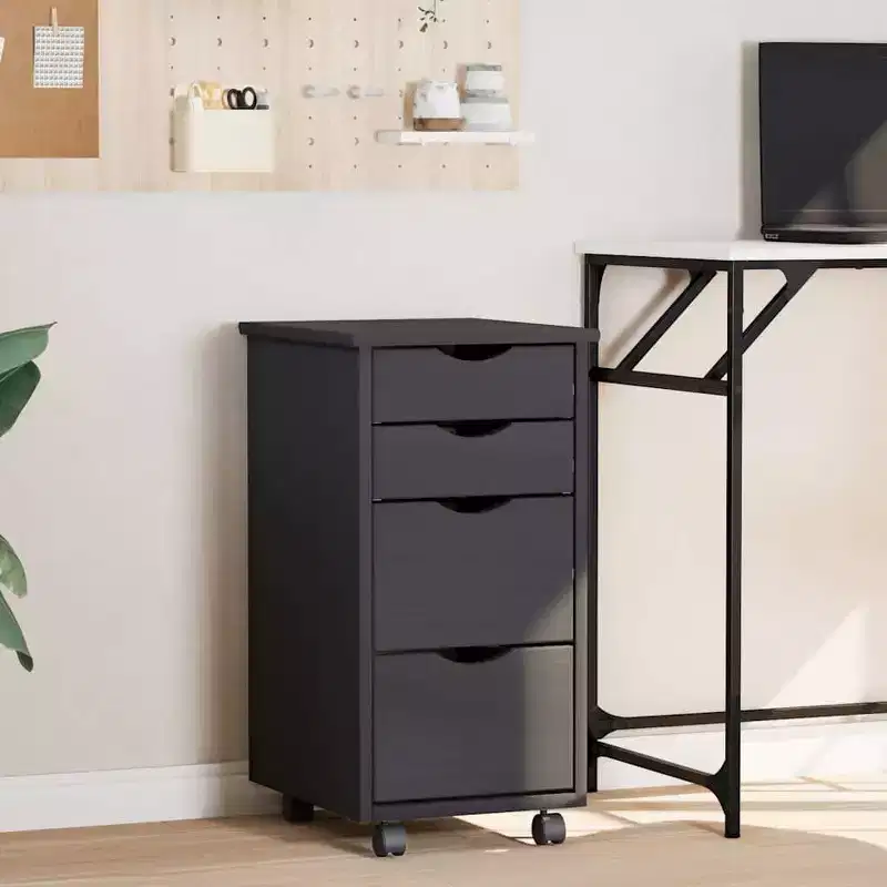 Rolling Cabinet with Drawers Gray Solid Wood Pine