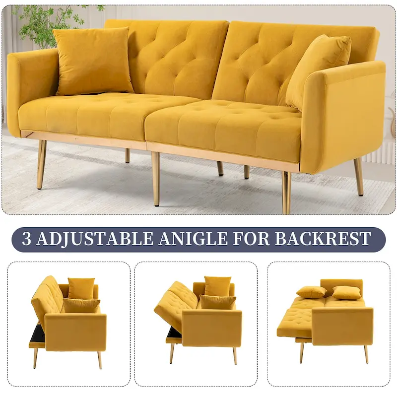 Velvet Upholstered Tufted Loveseats Sleeper Sofa With Rose Golden Legs
