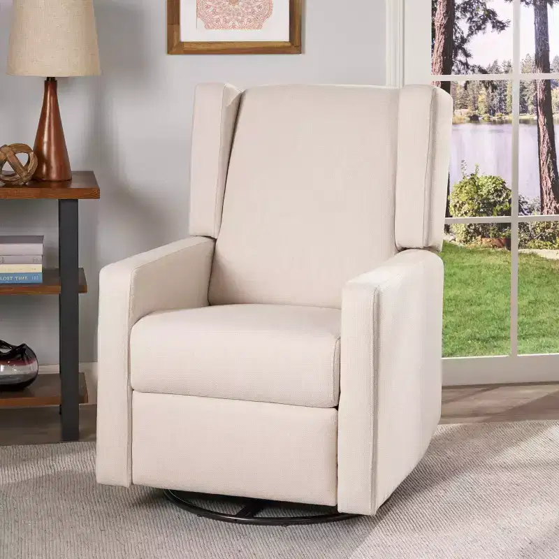 Contemporary Swivel Recliner, Upholstered, Wood Frame, 100% Polyester