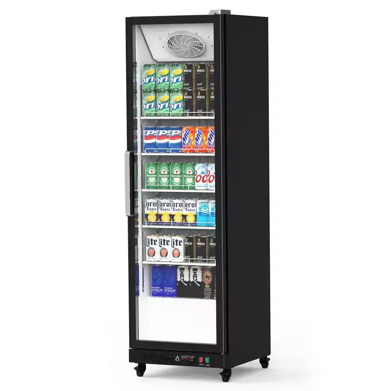 Beverage Cooler - 12.4 Cu Ft Upright Display Fridge with Reinforced Glass Door, Adjustable Shelves & Drink Organizers