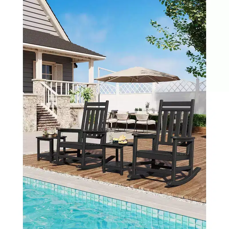 Folding Adirondack Chair with 2-Tier Storage Patio Side Table, Wooden Textured Resistant for Outdoor Patio Seating for Deck, Garden, Lawn, Fire Pit