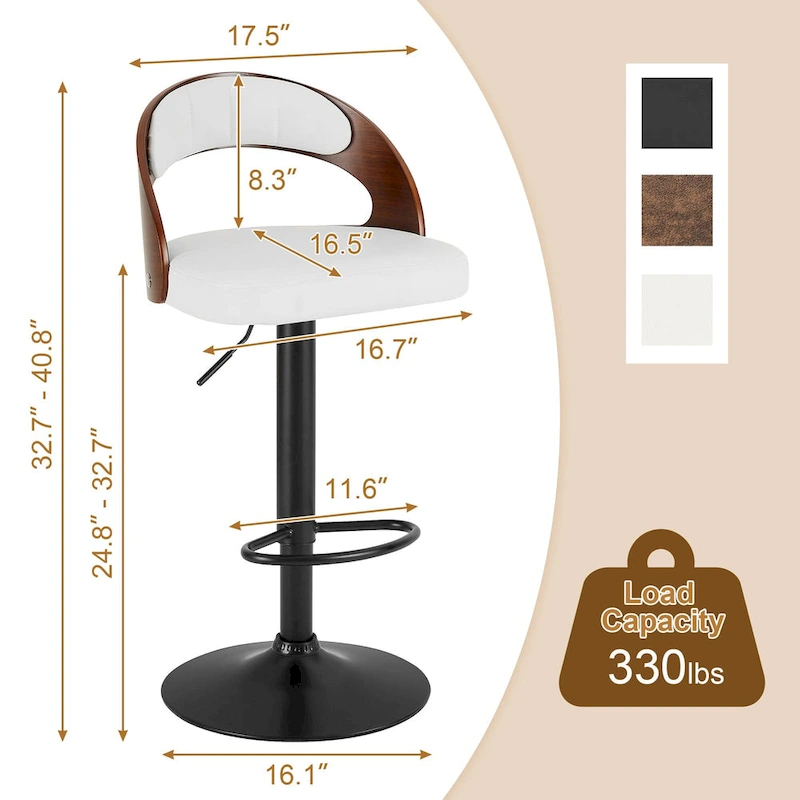 Javlergo Bar Stools Set of 2, Modern Adjustable Swivel Kitchen Bar Chair with Footrest