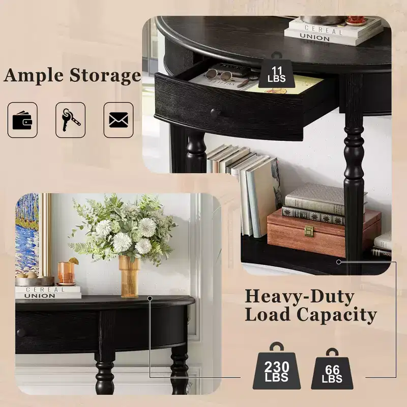 Polibi Farmhouse Crescent Entry Console with Drawer & Shelf