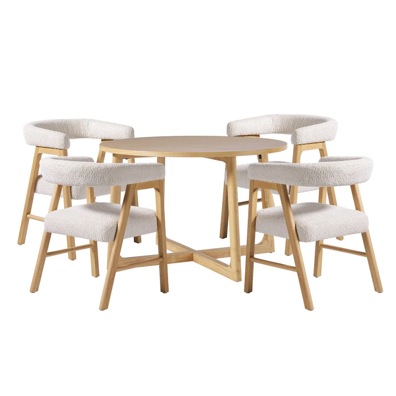 Middlebrook 5 Piece Solid Wood Dining Table Set w/ Dual Material Chairs