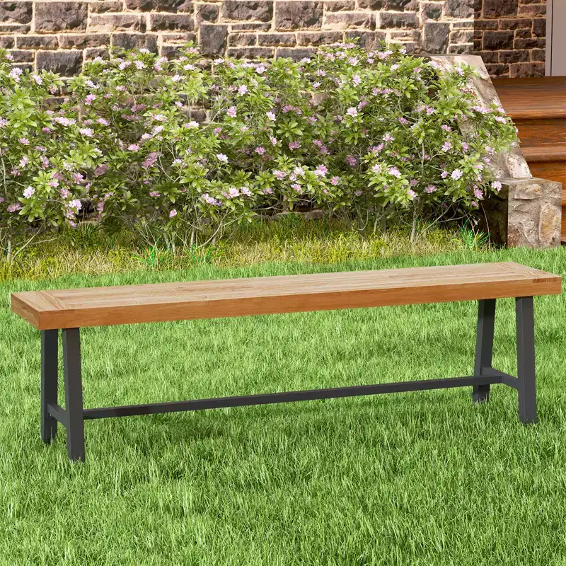 Costway 63 Inch Patio Bench Set of 1/2, Acacia Wood Long Dining Bench w/ Heavy-Duty Metal Legs