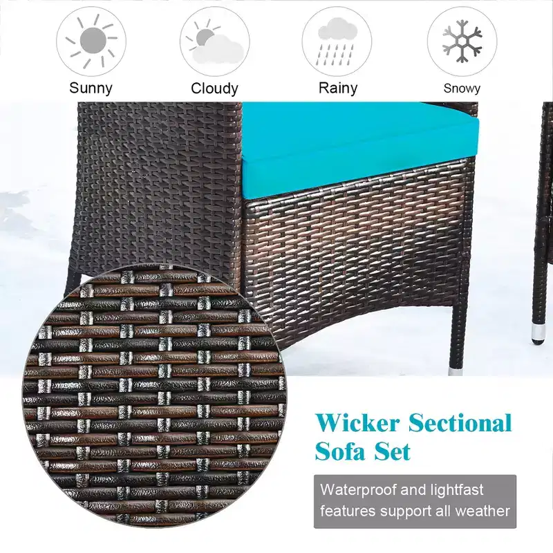 Costway 8PCS Rattan Patio Furniture Set Cushioned Sofa Chair