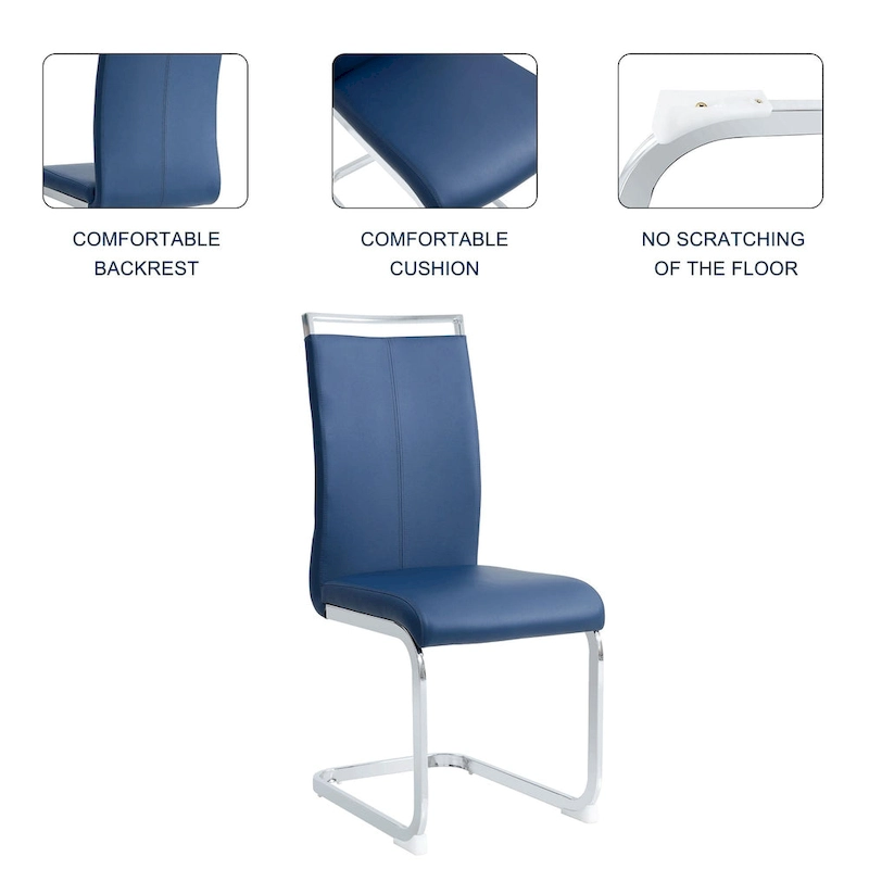 Dining Chair with C-shaped Chrome Metal Legs(Set of 4)