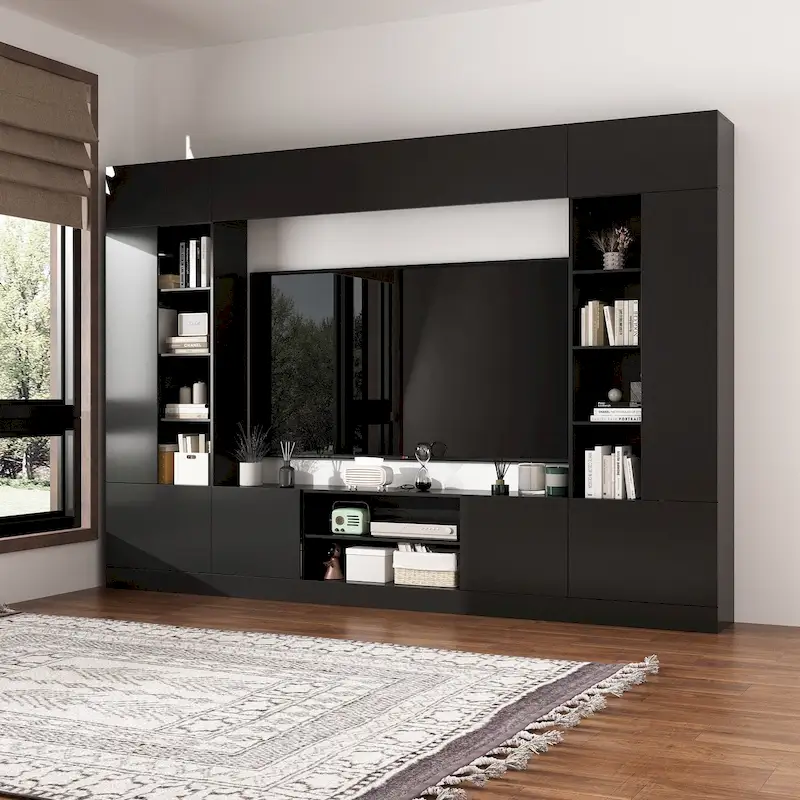 Versatile Wall Unit TV Stand LED Lighting - Accommodates TVs up to 75