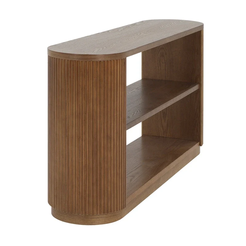 Console Table with Open Shelves and Fluted Wood Veneer