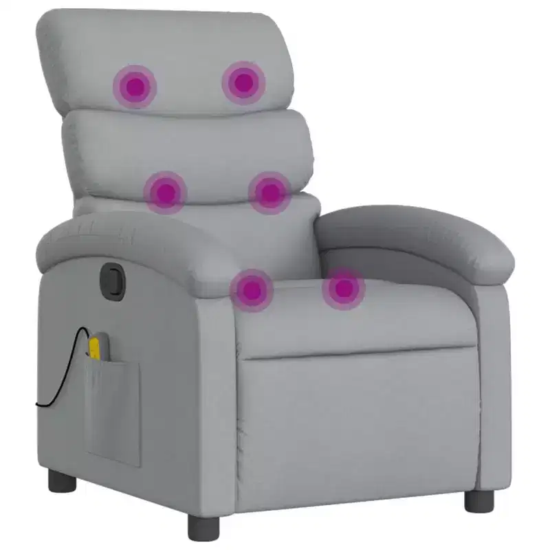 vidaXL Massage Recliner Chair-Manual Adjustable, Light Gray Fabric, Vibration Massage, USB-Powered, Side Pocket, Padded Armchair