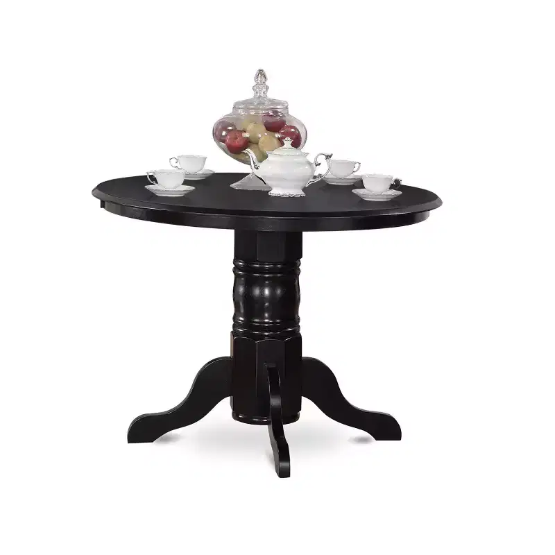 Modern 5 Piece Dining Set - Round Table & 4 Kitchen Chairs - Black Finish - HomeStock