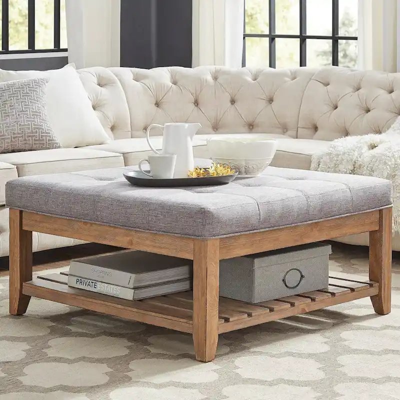 Lennon Pine Planked Ottoman Coffee Table by iNSPIRE Q Artisan