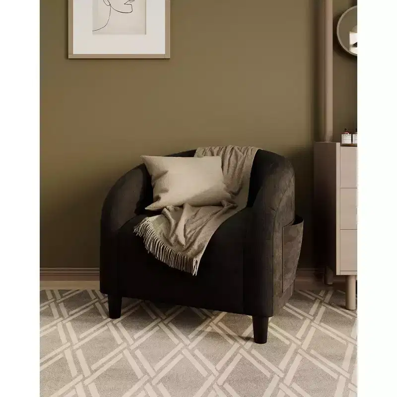 Modern Comfort Barrel Accent Chair, Soft Upholstered Single Armchair with Rounded Back & Sturdy Legs, Lounge Arm Chair for Living Room & Bedroom