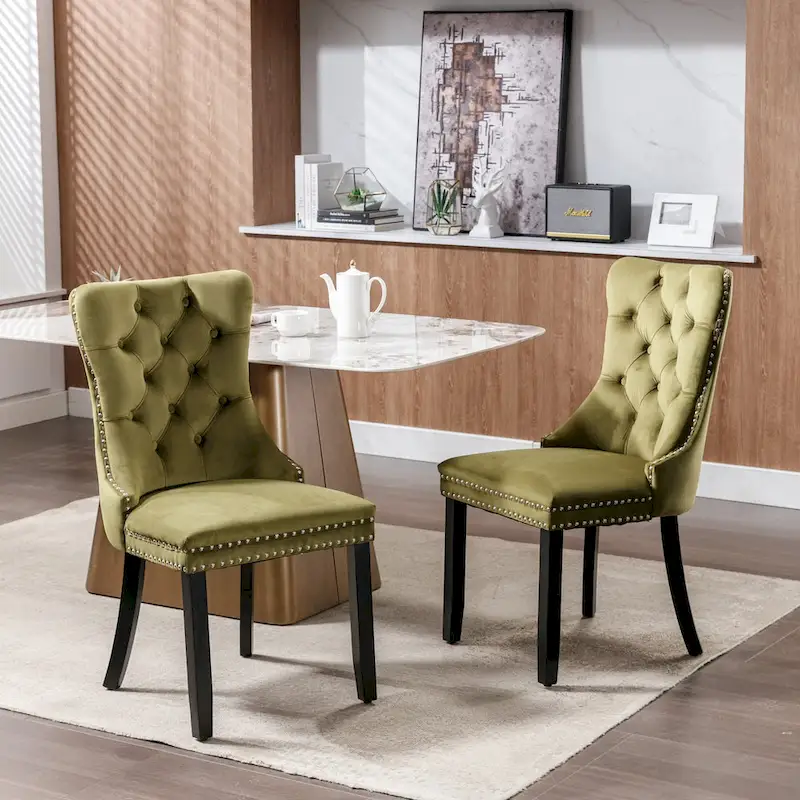 Set of 2 Modern High-End Tufted Solid Wood Upholstered Dining Chair with Nailhead Trim