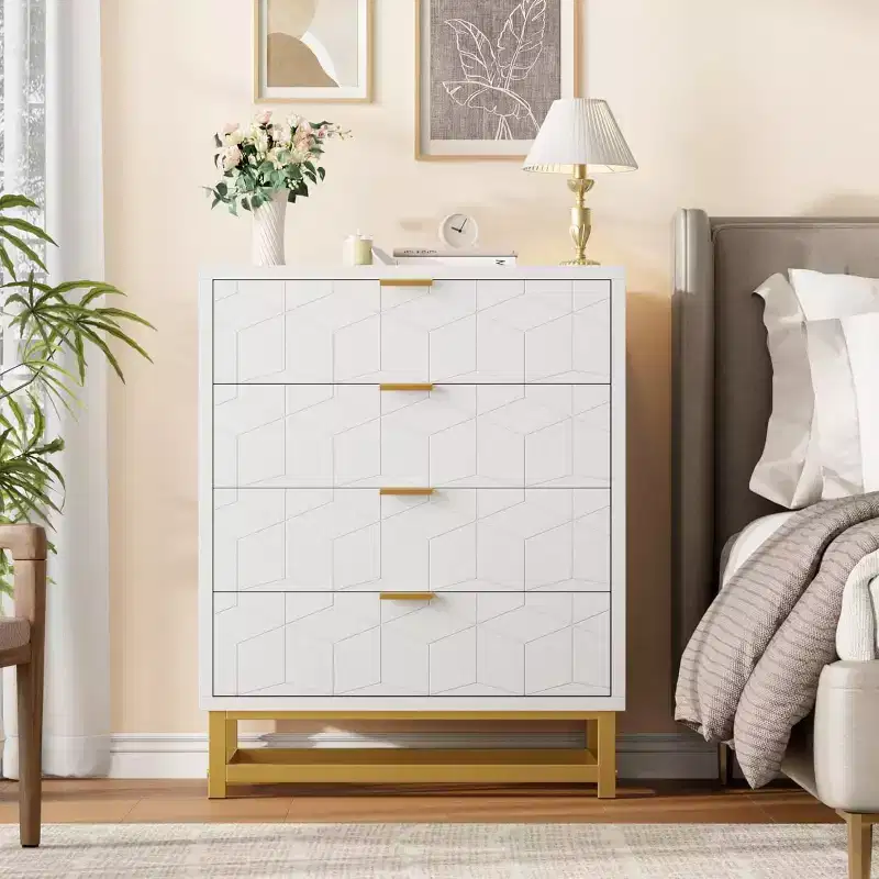 Zstar Bedroom Dressing Table, 4 Drawer Dresser with Metal Legs