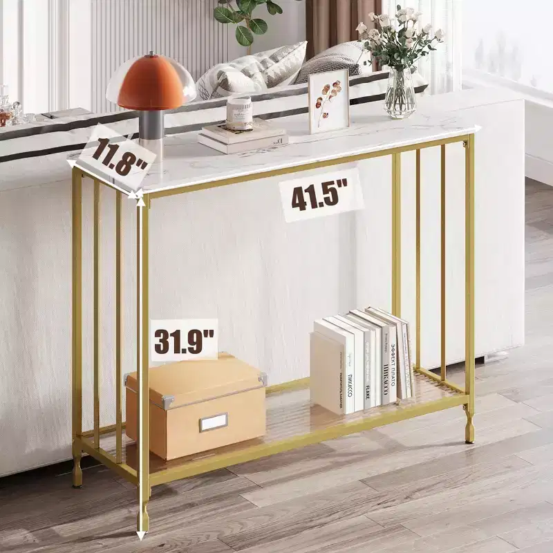 Gray Wood Top Metal Frame Console Table, Narrow Sofa/Hallway Style, Single Use