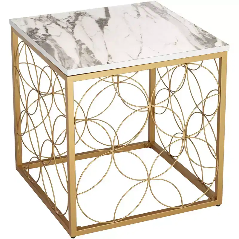 Studio 55D Karin Modern Glam Square Accent Side End Table 17 Wide Gold White Faux Marble Tabletop for Living Room Bedroom Bedside