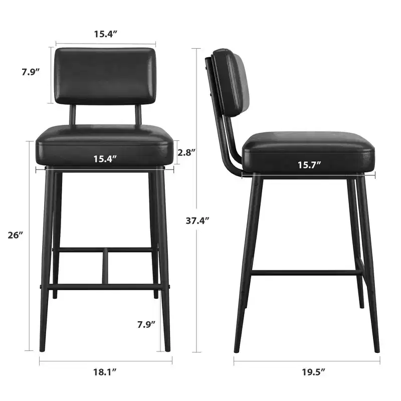 COZONY Counter Height Bar Stools Set of 2, 26 Faux Leather Bar Chairs with Backrest for Kitchen Island and Dining Room