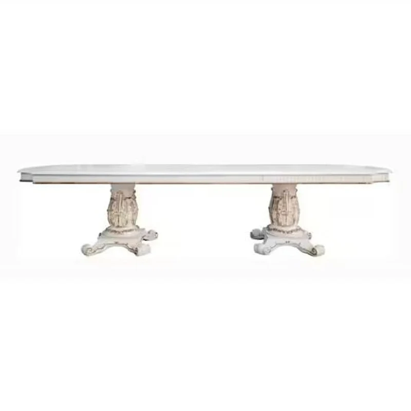 Dining Table, Double Pedestal, 84-120 Inch Antique Pearl White