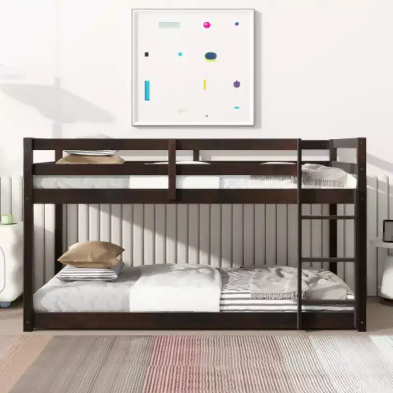 Twin over Twin Bunk Bed with Ladder and Reinforced Slat Platforms