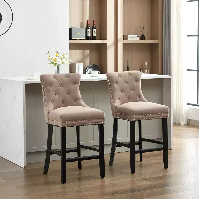 Hyleory Upholstered Counter and Bar Stools Solid Wood Legs, Button Tufted Back