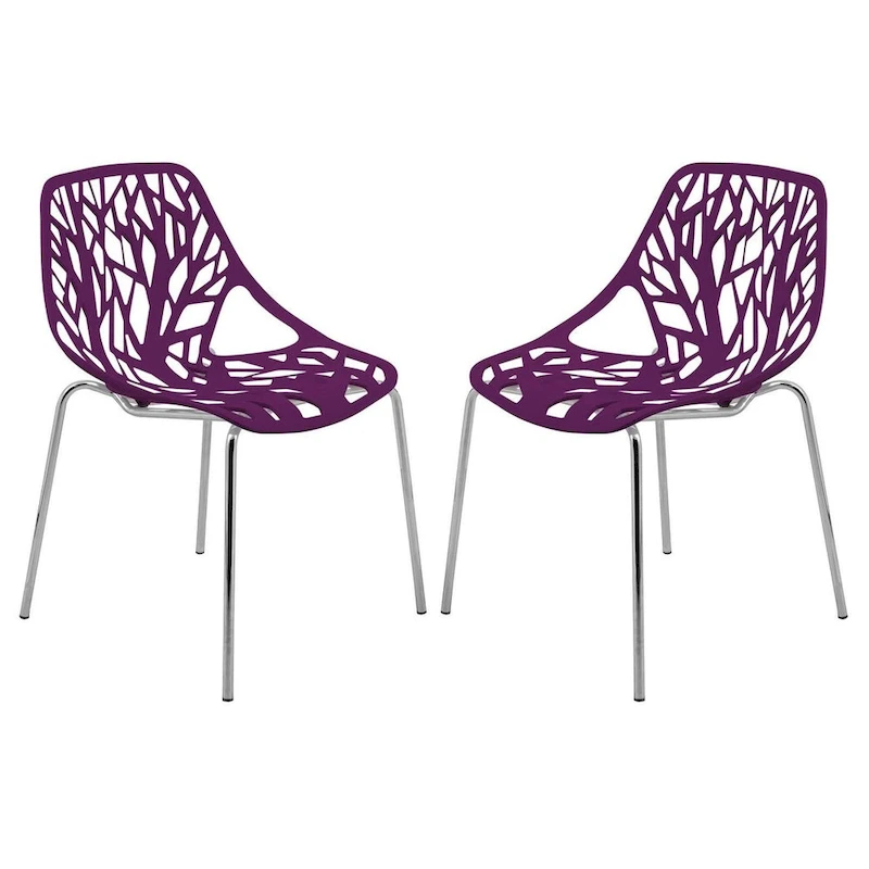 Asbury Stackable Dining Chair with Chrome Legs (Set of 2) Modern Cut-Out Design Backrest Side Chair