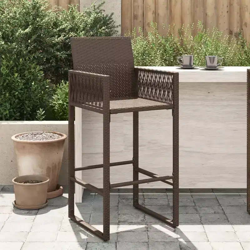 vidaXL Garden Bar Stool PE rattan, powder-coated steel, 100% polyester