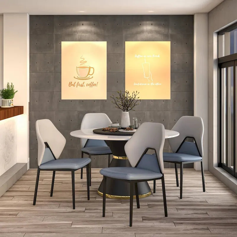 Leather Dining Chair in Black Iron Modern Upholstered Accent Kitchen Side Chair