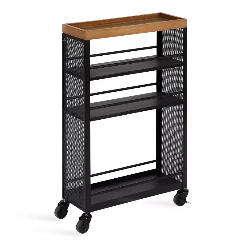 Piazza Rectangle Metal Storage Cart, 18x7x30, Natural and Black