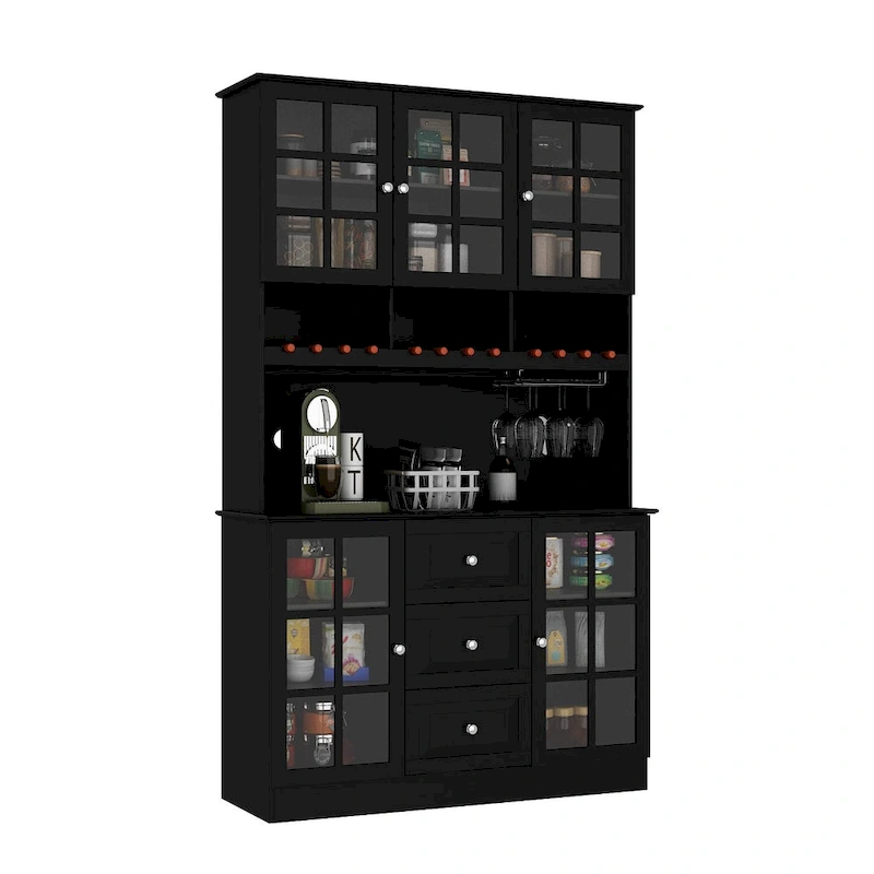 78.9Pantry Buffet White Buffet with Wine Glass Rack Drawer and Hutch