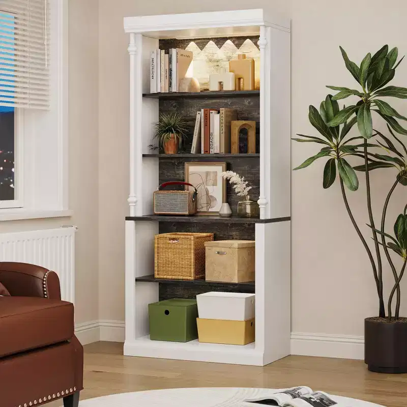 5-Tier Bookshelf with Storage Cabinet and LED Lighting