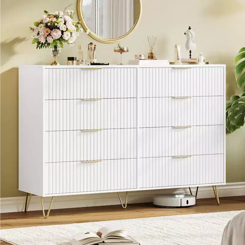 8-Drawer Fluted Wooden Dresser with Metal Handles