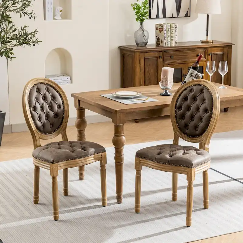 Wood Frame Dining Chair with Nailhead Trim,Set of 2