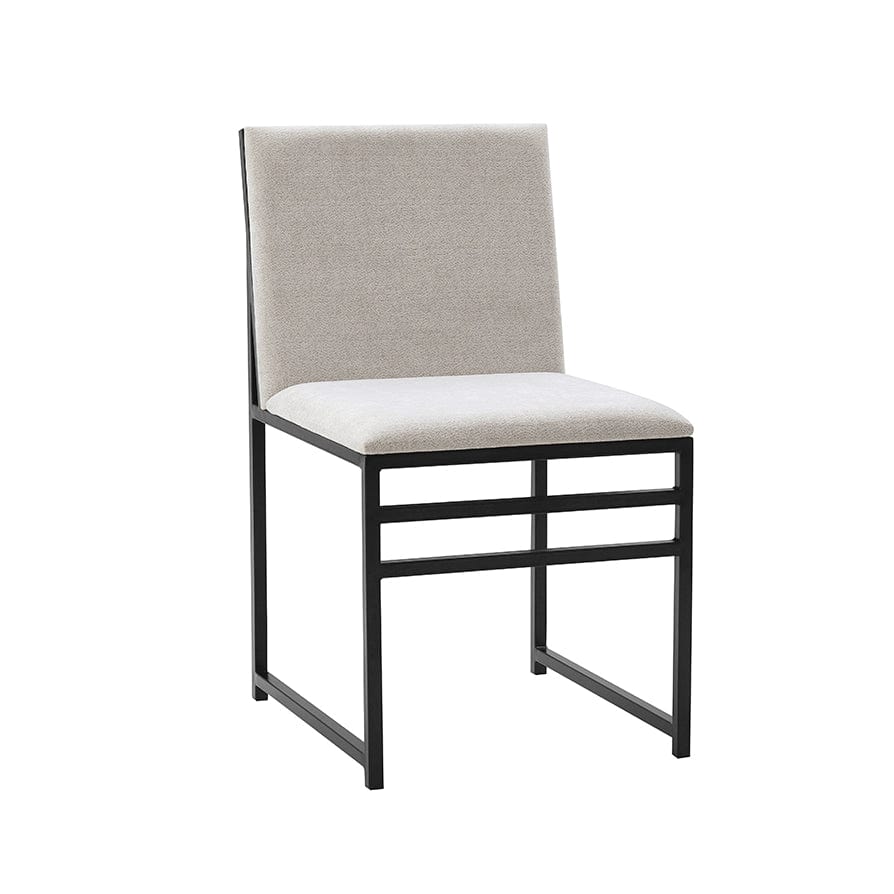 Contemporary Light Natural Chenille Dining Chair with Black Metal Frame for Dining Room