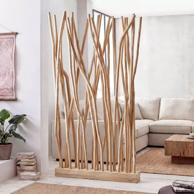 JONATHAN Y Tranquil 39W x 68H Coastal Bohemian Handcrafted Teak Branch Single Panel Room Divider