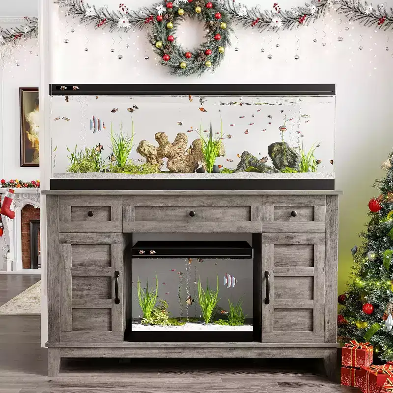 Farmhouse 55-75 Gallon Fish Tank Stand, Aquarium Stand with Power Outlet, 1400LBS Heavy Duty Fish Tank with Stand for Fish/Turtle/Reptile Terrarium