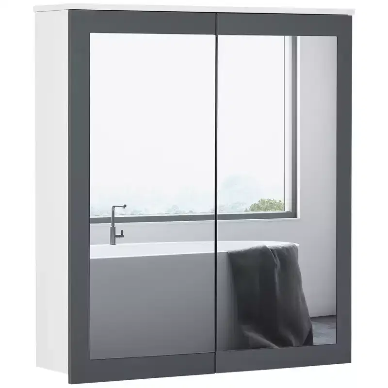 Medicine Cabinet, Bathroom Mirror with Storage Cabinet and 2 Adjustable Shelves, Wall Mounted Bathroom Vanity Mirror, White