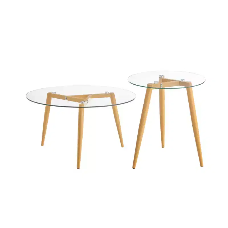 2pc Van Beuren Coffee and Side Table Set Round Mid-Century Modern Glass Top - Danya B.