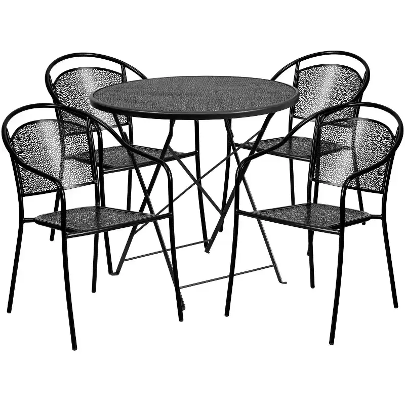Flash Furniture Oia Commercial Grade 30 Round Indoor-Outdoor Steel Folding Patio Table Set with 4 Round Back Chairs