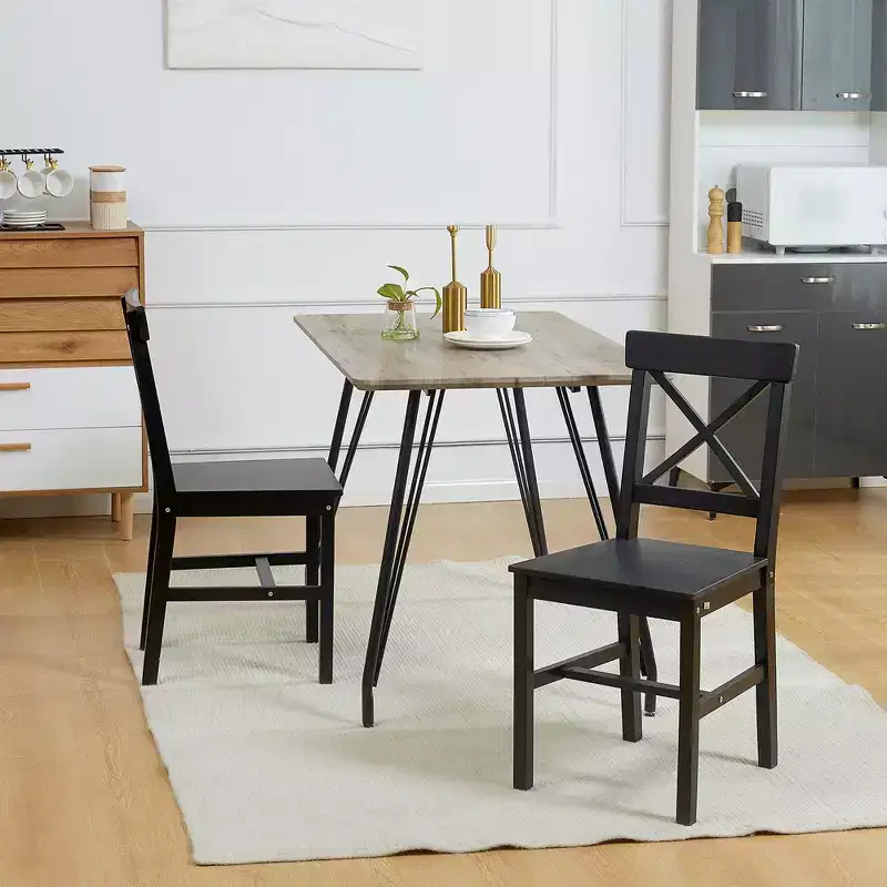 HOMCOM Modern Farmhouse Dining Chairs Set of 2, Wooden Kitchen Chairs with Cross Back, Solid Structure, Living Room and Dining Room Furniture, Black