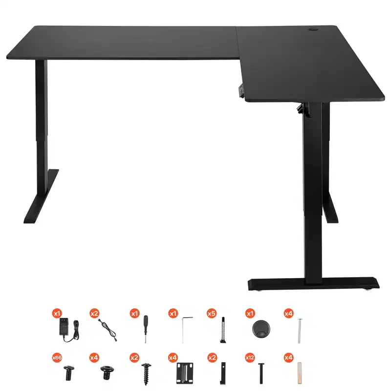L Shaped Desk, Electric Adjustable Height Corner Gaming Desk with Dual Hooks, Heavy Duty Carbon Steel L-Shaped Computer Table, Black