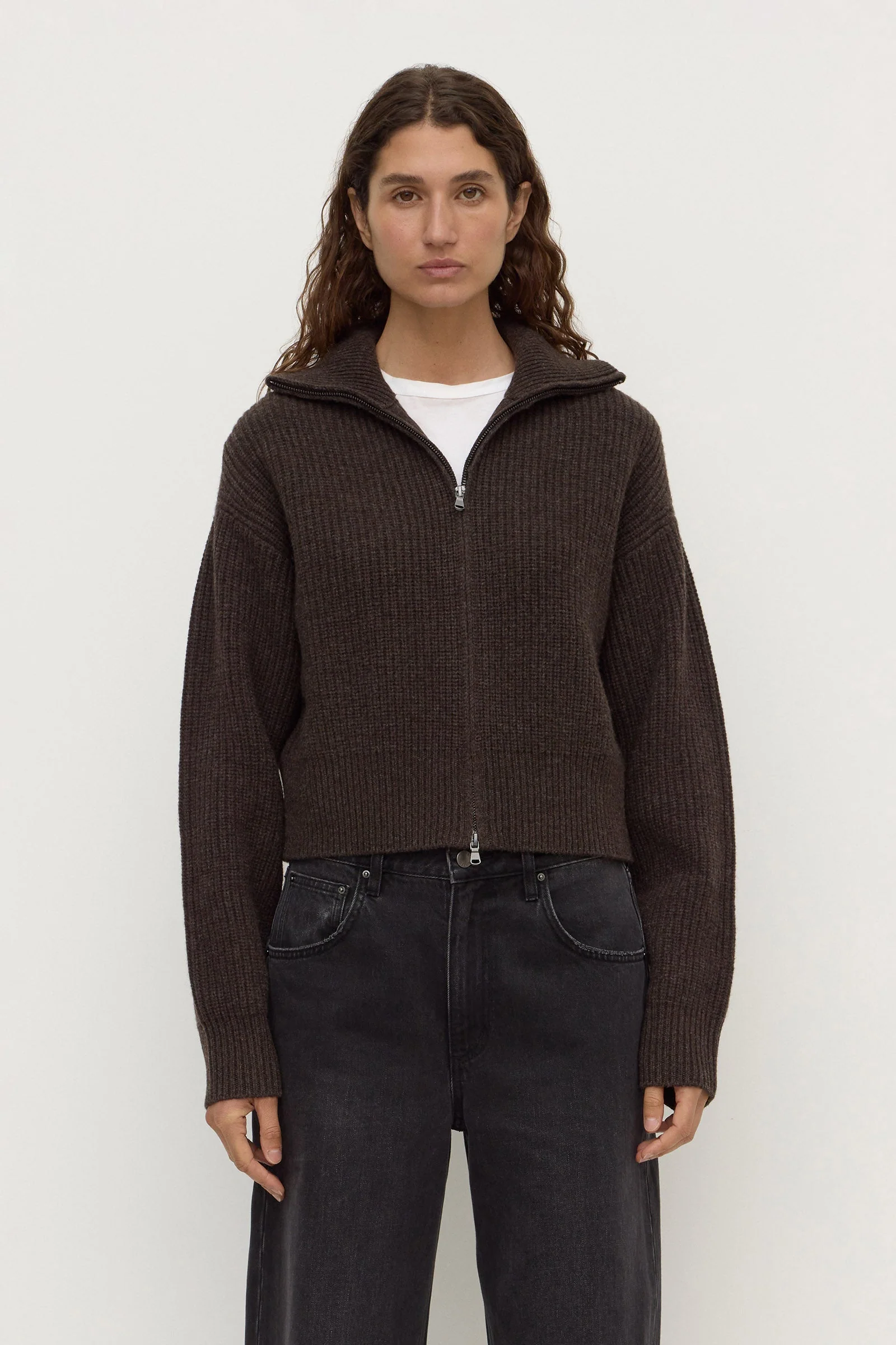 Wool Funnel Neck Zip Sweater