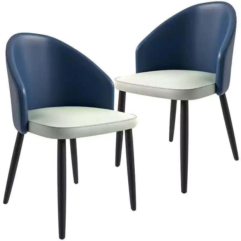 LeisureMod Paradiso Collection Upholstered Dining Chair Set of 2  Curved Back with Wood Legs, Stylish, Comfortable, and Durable for Dining Rooms