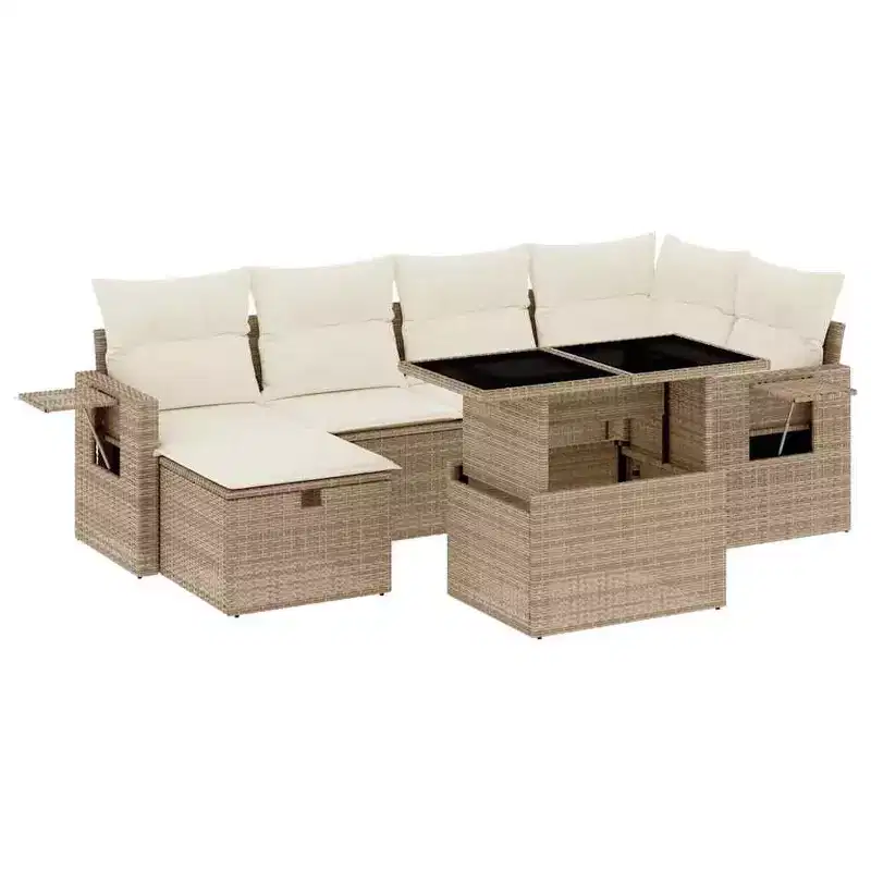 vidaXL 7 Piece Patio Sofa Set with Cushions Poly Rattan, Modular Outdoor Sectional - Multiple Colors/Models