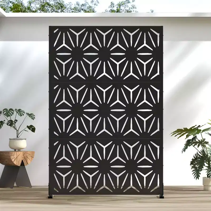 Star-Shaped Black Galvanized Steel Privacy Screen 71.37x46.8